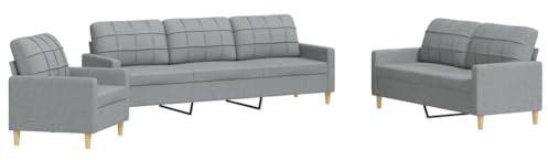 vidaXL Sofagarnitur 3-TLG., Polstersofa mit Metallrahmen, Sitzgruppe für Wohnzimmer, Loungesofa Sessel Sofa Couch Garnitur, Hellgrau Stoff