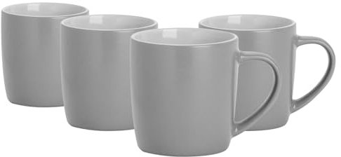 Argon Tableware Coloured Coffee Mugs - Matte Grey - 350ml - Pack of 4 - Matt Ceramic Stoneware Tea Mugs Latte Cappuccino Cups Hot Chocolate Cups Colourful Mug Set with Handle