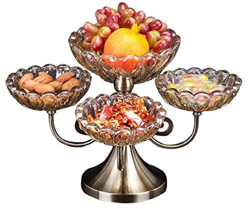 Estantes para frutero, frutero de 5 Niveles, Cesta de Fruta de Cristal de 5 Niveles con Soporte Giratorio de Metal
