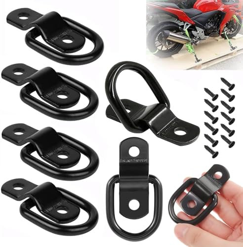 6 Pack D Ring Tie Downs, Heavy Duty Steel Truck Tie Down Anchors D Lashing Rings with Screws, Load Anchor Cargo Tie Down Hooks for Loads on Boats Trailer Truck Boat Cars and Surface Mount (Black)