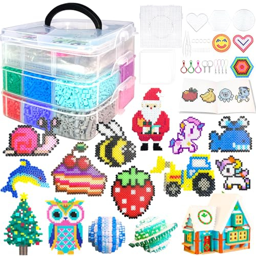 Set Perline da Stirare, 5MM 11000 Pezzi Perline a Fusione con Custodia, Pegboard, Guida Utente, Design gioielli, Decorazioni, Creativo Regali Compleanno Natalizio Fai-da-Te per Bambini (20 Colori)