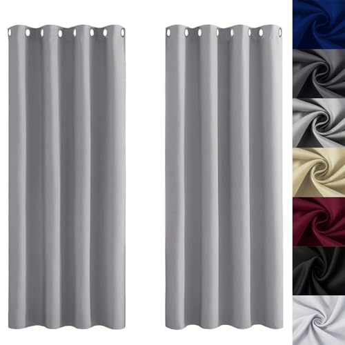 Rideaux Occultants Lot de 2 175 x 205 cm Opaque à Oeillets Isolation Lumiere Rideau Phonique Anti Bruit Chambre Doux et Esthétiques pour Chambre, Salon, Bureau, Gris Clair