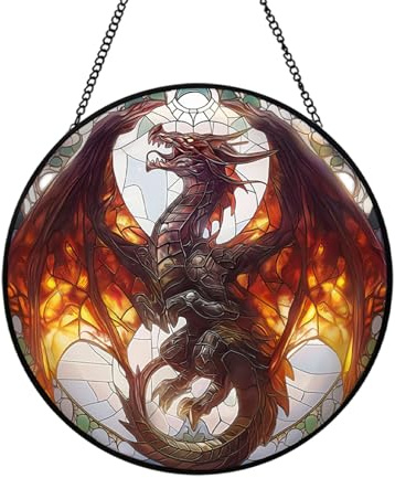 Xuoxeji Dragon Stained Glass Window Hanging - 20cm/7.87in Sun Catcher Decor, Creative Gift for Friends and Family