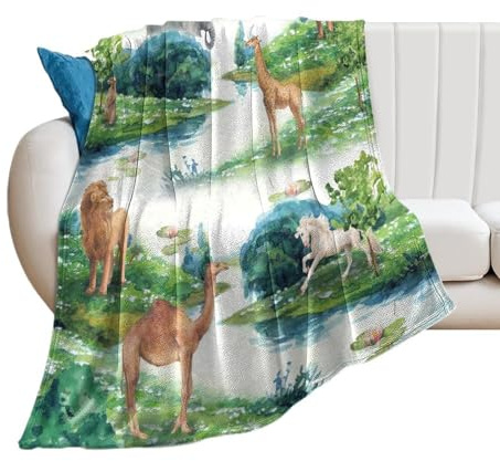 Cobija vintage de William Morris con diseño de acuarela, suave, para sofá, sofá, primavera, jardín, animal, león, caballo, flor, 180 x 200 cm