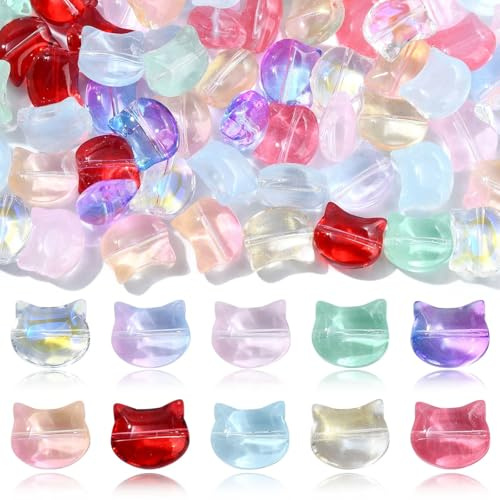 UR URLIFEHALL 100 st 10 färger genomskinliga glas katthuvud pärlor kattunge katt pärlor husdjur djur pärlor för smyckestillverkning gör-det-själv hantverk örhängen