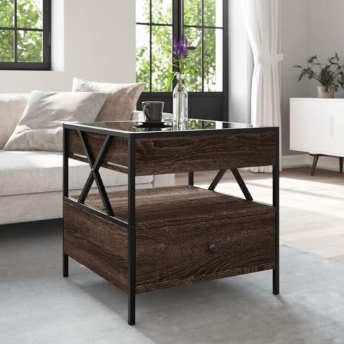 HEFZGDB Couchtisch mit Infinity-LED Braun Eichen-Optik 50x50x51 cm Living Room Table Beistelltisch Couch Kleiner Tisch Wohnzimmer Satztische Fürs Wohnzimmer für Tagungsraum Café Garten Innenhof