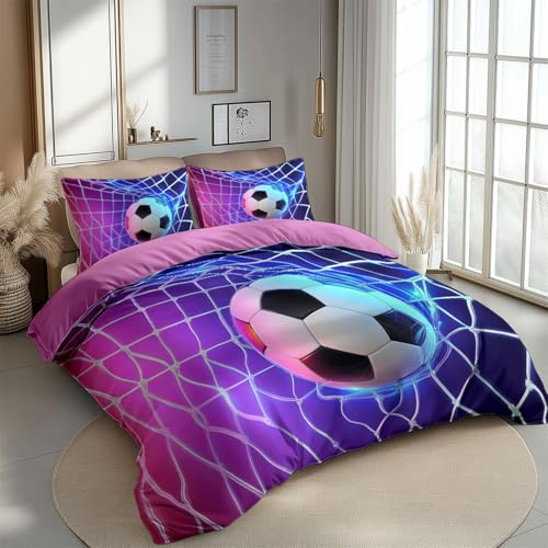 Funda Nórdica Cama 90, 135 x 200 cm Juego de Ropa de Cama de 3 Piezas Respirable Microfibra Abstracto Deportes Fútbol Juego de Fundas Edredón con 1 Funda Nórdica, 2 Funda de Almohada Rosa