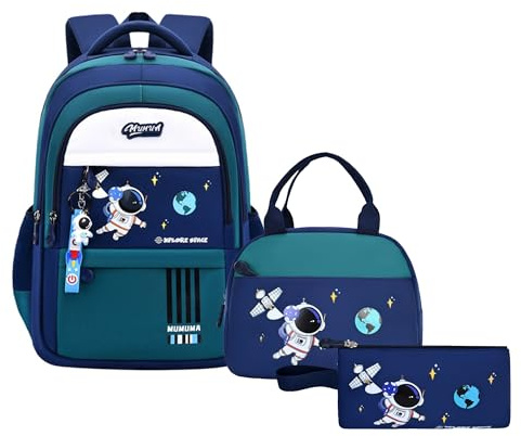Backpack Set for Boys Astronaut Schoolbag with Lunch Box Pencil Case Set Bookbags for Kids Children Waterproof Lightweight Backpacks