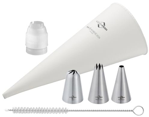 KÜCHENPROFI Bake - Juego de 5 mangas pasteleras para decoración de tartas, incluye mangas pasteleras profesionales y boquillas de acero inoxidable para cupcakes y postres perfectos