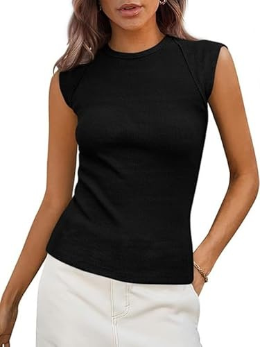 Sukiglam Canotta Donna Elegante Girocollo Canotte Senza Maniche Tank Top Sexy Canottiera a Coste Estivi Slim Fit Magliette Elasticizzato Casual Abbigliamento Tinta Unita Basic Shirt