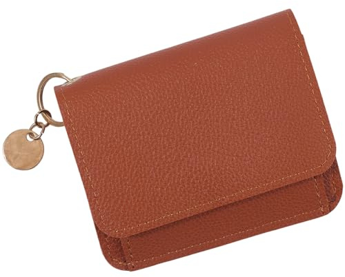 CALFOVERA Portefeuille Mince à Trois Volets en Cuir PU avec Fenêtre pour Carte D'Identité Fermeture Éclair Petit Porte Cartes de Crédit Bloquant Les RFID Porte Clés pour Femme (Marron Selle)
