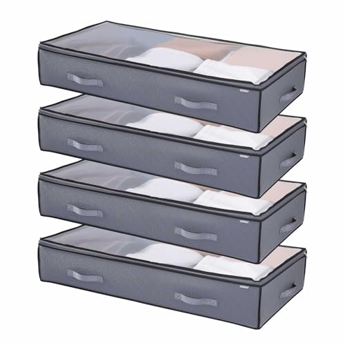 VEVOR Sacs de Rangement sous Lit 4 Pièces 90 L, Organisateur de Chaussures sous le Lit avec Couvercles Transparents, Boîte de Rangement pour Vêtements, Couvertures, Chambre à Coucher, Maison, Gris