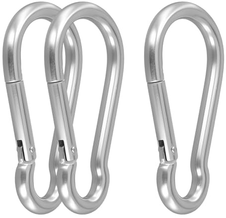 CHUENKUK 3 Stück M12 Edelstahl 304 Karabiner, 12x140mm Groß Silber Karabinerhaken, Alltagskarabiner Outdoor-Karabiner für den Alltag & Outdoor-Aktivitäten