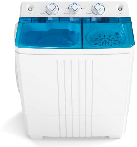 COSTWAY Portable Washing Machine, Twin Tub 20 Lbs Capacity with Drain Pump, Laundry Washer 12 Lbs and Spinner 8 Lbs with Timer Control, Perfect for Apartment Dorm RV, Blue+White