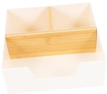 VINTORKY Compact Tea Bag Storage Box with Compartments for Tea Bags Coffee Sugar Packets Portable Countertop Organizer for Home and Office Multipurpose Small Packet Holder