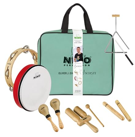 Nino Percussion Hand Percussion Set – Begleitset zum Praxisheft Boom, Tschak - Rhythmuszeit! von Oliver J. Ehmsen – Inkl. Tasche (NINOSET-SPS)