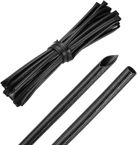 sourcing map 20ft Braided Cable Sleeve, 4mm / 5/32 ID 200C High Temperature 1500V Fiberglass Wire Insulation Cord Protector Organizer Wires Management for Motor Engine Fuel Line, Black