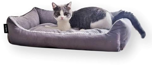 4L Textil Kuscheliges Katzenbett Katzenkörbchen Katzensofa Katzenkorb waschbar Katzenbett flauschig (60x40 cm, Grau)