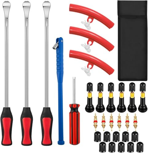 31 Stück Reifenheber Reifenmontierhebel Montiereisen für Motorrad Fahrrad | Reifenmontiergerät Reifenwechsel Werkzeug Set Reifenheber Werkzeug Löffel Felgenschutz Tool Kit Reifen Montiereisen