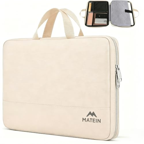 MATEIN Custodia PC 15.6 Pollici, Borsa Porta PC Imbottita con Maniglia e Tasche Accessori, Sleeve per Notebook Portatile, per Lavoro, Scuola e Ufficio, Compatibile con HP Dell ASUS Acer, Beige