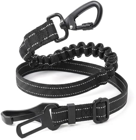 Hunde Sicherheitsgurt Auto mit Ruckdämpfer, Verstellbarer Anschnallgurt Hund für Rücksitz, Reflektierender Hundeanschnaller mit Karabiner für Kleine bis Große Hunde auf Reisen