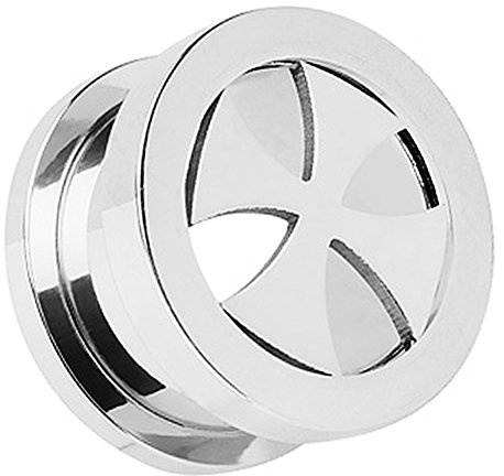Piersando Flesh Tunnel Ohr Piercing Plug Ohrpiercing Schmuck Schraub Edelstahl Eisernes Kreuz Schwarz 16mm
