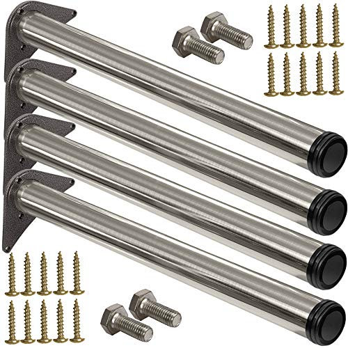 Stahlia 4 x Edelstahl Fi Tischfuß Ø60 mm Tischbeine Möbelfuß |Höhe 710 mm|höhenverstellbar + 30 mm|inkl. Befestigungsmaterial |Tischfuss Verstellfuß Möbel Fuß Füße |