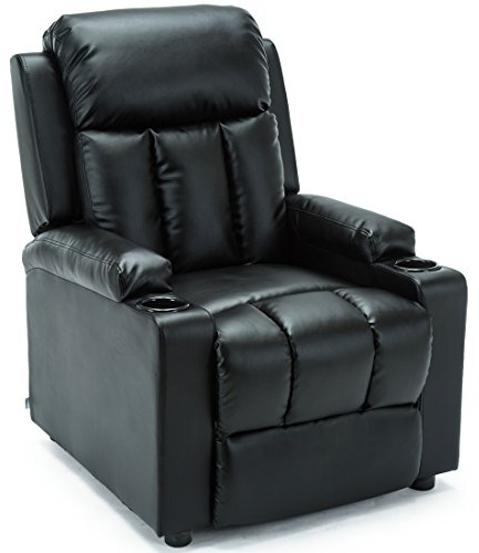 More4Homes STUDIO RECLINER w DRINK HOLDERS ARMCHAIR SOFA BONDED LEATHER CHAIR RECLINING CINEMA (Black)
