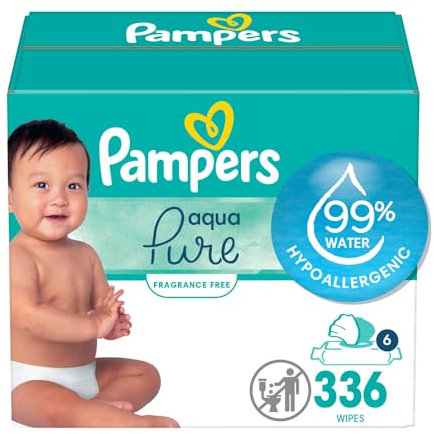 Salviette per bambini, Pampers Aqua Pure Acqua Sensibile Pannolini Salviette, Ipoallergenico & Senza profumo, 336 salviette totali
