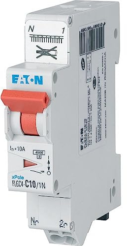 Eaton Disjoncteur modulaire 1P+N 10A Courbe C, blanc avec levier orange, connexion rapide sans vis – Réf. 109128 (PLGC4-C10/1N)