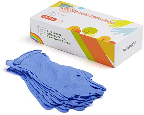 ZOMCHAIN Nitrile Gloves Kids Gloves Disposable, Nitrile Gloves for 7-14 Years - Latex Free, Food Grade, Powder Free - for Crafting, Painting, Gardening, Cooking, Cleaning