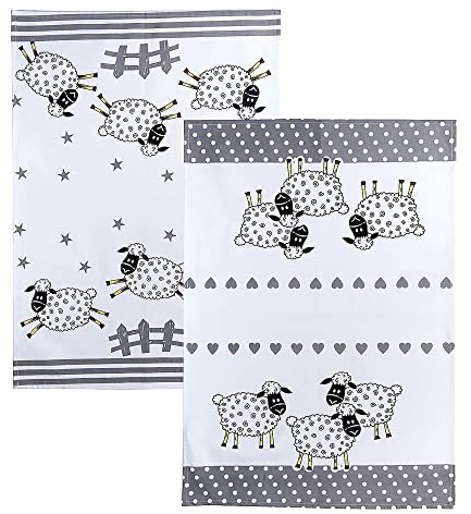 SPOTTED DOG GIFT COMPANY 2er Set Geschirrtücher Baumwolle in 50x70 cm - saugstarke und langlebige Küchentücher, Geschirrhandtücher Schafmotiv, Schaf Geschenke für Tierliebhaber Frauen Männer