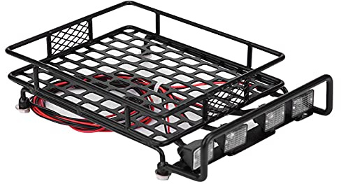 Tbest RC Roof Rack, RC Car Metal Roof Luggage Carrier Large Size Rack with 4 Quadrate LED Light(4 White)