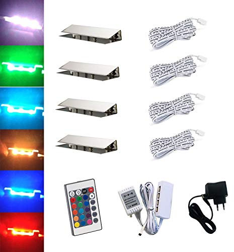 ACCE 4 Pack RGB LED Glass Edge Light for Showcase Glass Clip Top Quality Mirror Stainless Steel