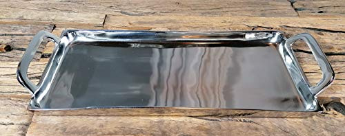 MichaelNoll Tablett Servierbrett Servierplatte Aluminium Silber Poliert Luxus - Serviertablett aus Metall - Silbertablett - 46 cm
