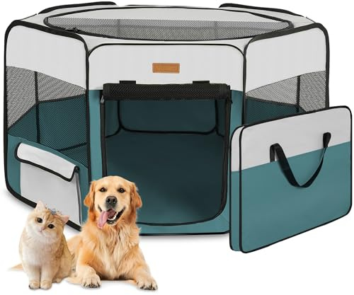 Hunde-Laufgitter, tragbarer Laufstall für Katzen/Welpen/Kaninchen/Hühner, faltbares Großraum-Haustier-Auslaufzelt für Innen- und Außenbereich, Reisen, Camping, Blau