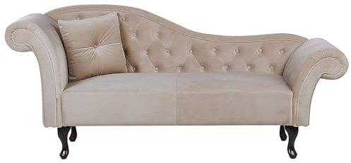 Beliani Chaiselongue Samt beige Links gesteppt mit Kissen Chesterfield-Stil Lattes