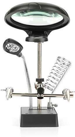 Löthilfe-Station mit LED Lupe Löthlife dritte Hand mit Zwei Klemmen und Lötkolbenhalter Krokodilklemmen Zum Löten mit 2.5X/7.5X/10X Reperatur-Set