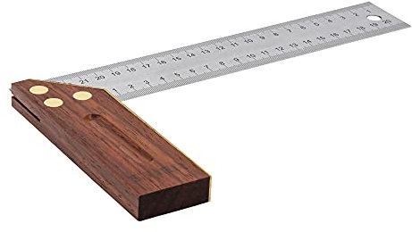 STIER Anschlagwinkel, Schreinerwinkel, Palisander, 90° / 45°, 250 mm, mit Griffhohlkehle, Messingbeschlag