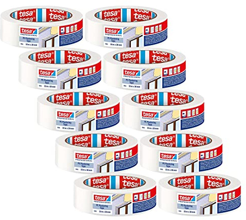 tesa PE-Putzband 4845 Abdeckband - 10er-Pack - Weiß - 33 m x 30 mm | Temperatur- und UV-beständiges Malerband mit PE-Träger und Acryl-Klebstoff - für Putz- und Malerarbeiten im Außenbereich