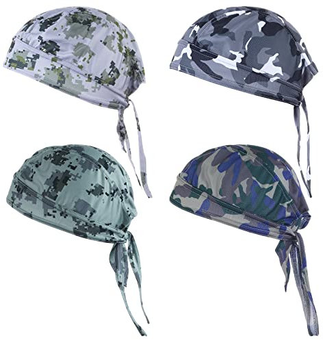 4 Piezas Pañuelos Cabeza Bandanas Hombre Hijab Skull Ciclismo Cap Protección UV Verano Camuflaje Cascobandana Ciclismo Pañuelo Pirata Mujeres Hombres Actividades al Aire Libre