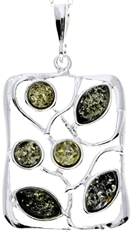 SilverAmber Jewellery Echter grüner baltischer Bernstein & Sterlingsilber Exklusiver moderner Anhänger ohne Kette - M372G