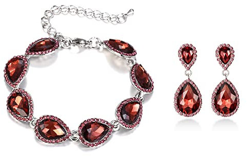 EVER FAITH Damen Kristall Hochzeit Braut Teardrop Ohrstecker Armband Set Lila Silber-Ton