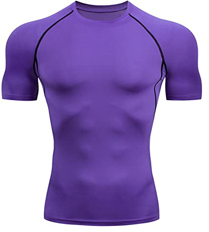 Camiseta de Compresión para Hombre Camisa Deportiva de Manga Corta Secado Rápido para Ejercicio Correr Gimnasio Morado M