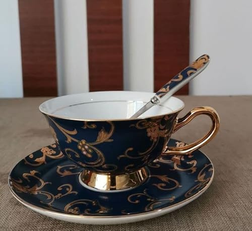 DANGAO Juego de Tazas y platillos de café de Porcelana Inglesa, Juego de té Europeo, Juego de té de Flores y platillos con cucharas, Juego de té