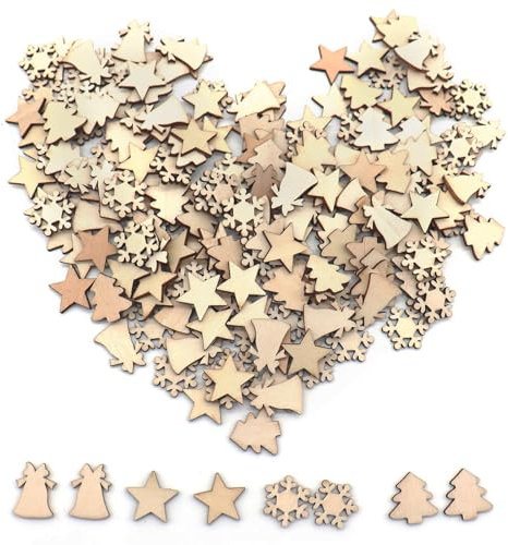 Feliciay 200 Decorazioni Natalizie in Legno - Stelle, Fette e Trucioli per Albero di Natale - Fai Da Te