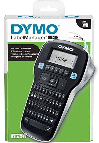 Dymo LabelManager 160 Label Maker | Handheld Label Printer with QWERTY Keyboard | Includes Black & White D1 Label Tape (12mm) | For Home & Office