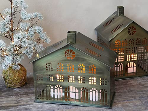 Chic Antique Lichterhaus Kerzenhaus Kerzenständer Laterne Antik Messing Lichthaus L 31 x 16,5 x 14,5 cm Shabby