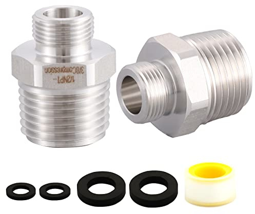 304 RV Faucet Adapter（Lead-Free）, 1/2 to 3/8 reducer faucet adapter - Stainless Steel 3/8 Compression Fittings, Water Supply Fitting for RV Kitchen Piping, (Set of 2)
