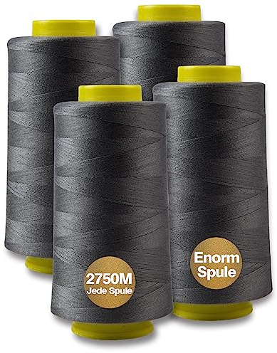 Yungensse NäHgarn Overlockgarn 100% Polyester Dunkelgrau Set FüR Faden Garn NäHmaschine 4 Zwirn ReißFest NäHmaschinengarn Thread NäHfaden Overlock 40/2 Je 2745 M, Insgesamt 11000m